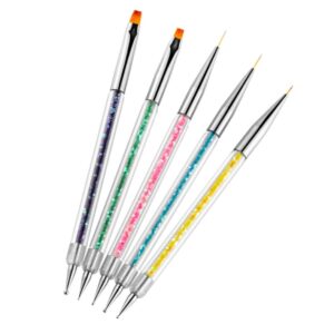 WRITWAA 5pc Set Nail Art Brush Pen Double-ended Dotting Pen for Mobile Manicure Lightweight Travel-friendly Refillable Professional Design for Home Salon