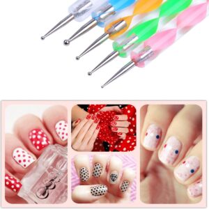 CHICTRY 5Pcs 2 Way Double Ended Dotting Pen Nail Art Rhinestones Tips Manicure Pedicure kit DIY Marbleizing Dotting Pen Nail Art Design Paint Tool Mixed Color One Size