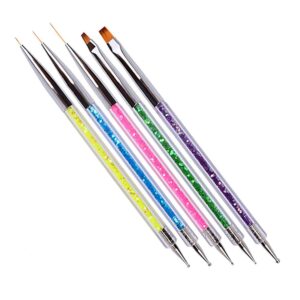 5 Pieces Nail Art Point Drill Drawing Brush Pen Manicure Care Tool Nail Brushes Double Ended Dotting Tools Set Nail Art Liner Brush