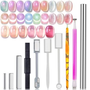 DANNEASY 10pcs Nail Magnet Tool Set>Double-head Strong Nail Art Magnet Stick Cat Eye Flower Design Nail Magnets Pen Wand Board for 9D Strip Galaxy Magnetic Cat Eye Gel Nail Polish Supply
