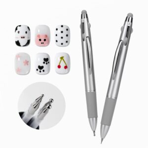 GAOY 4-in-1 Nail Dotting Pen, Manicure Art Tools in Ballpoint Design with Size Marking and Pressing Head, Perfect for Painting, Sculpting, Rhinestones DIY and Salon, Silver