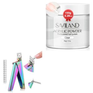 Saviland Clear Acrylic Powder 5.29OZ Large Capacity Acrylic Nail Powder Polymer Beginner Friendly Long Lasting No Need Nail Lamp Saviland Acrylic Nail Cutters for Nail Tips: Chameleon Acrylic Nails