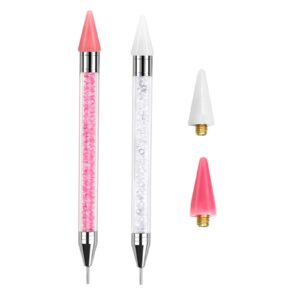 Erinde 2PCS Rhinestone Picker Tool, Acrylic Handle Wax Pencil for Rhinestones, Dual-Ended Diamond Painting Dotting Pen DIY Nail Art Tool with 2 Extra Wax Tips, White & Pink