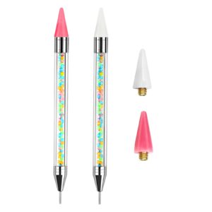Erinde 2PCS Rhinestone Picker Tool, Acrylic Handle Wax Pencil for Rhinestones, Dual-Ended Diamond Painting Dotting Pen DIY Nail Art Tool with 2 Extra Wax Tips, Colorful