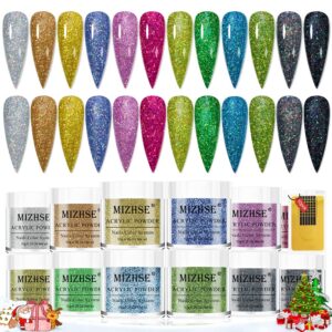 MIZHSE Holographic Glitter Builder Gel Set – 12 Colors Builder Gel Kit Set Collection Professional Nail Powder Laser Polymer Powder for Nail Extension 3D Flowers Nail Art Carving French Nail