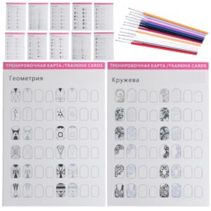 minkissy Nail Art Practice Sheets Liner Pen Set 12 Templates for Beginners Learn Nail Art