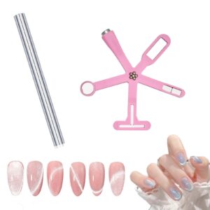 Nail Magnet Set>Upgraded 6 in 1 Nail Magnet Tool Nail Magnet Pens with Silicone Protective Case Multi-Function for 9D Strip Galaxy Cat Eye Nail Art Design (PINK)