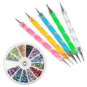 World Pride 5pcs Double Way Dotting Pen Set with Free 1800pcs Nail Art Rhinestone set