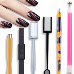 SILPECWEE 6Pcs Nail Magnet Cat Eye Magnet for Nails Magnetic Nail Polish Pen Nail Design Kit Magnets Stick Manicure Magnetic Stand Nail Art Tools Nails Accessories