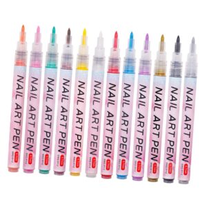 Beavorty Nail Art Pens Set 12pcs Nail Art Paint Pens Fingernail Manicure Supplies for