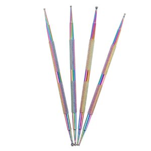 HAPINARY 4pc Metal Tip Rhinestone Dotting Pen Set Nail Art Kit Dual End Pencil Tool for Diy Polish Art