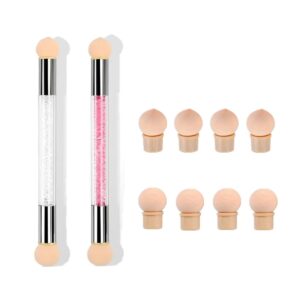 SQULIGT 2 Pcs UV Gel Gradient Sponges Pens with 8 Pcs Replacement Head>Nail Sponges for Ombre Double Head Brush for Nail Art Manicure DIY Tools (Pink>White)