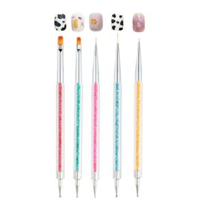 5 pcs Nail Art Brushes Professional Liner Tools Double Ended Brush Shiny Handles Dotting Tool Kit Easy To Use Elegant Nail Pen Set