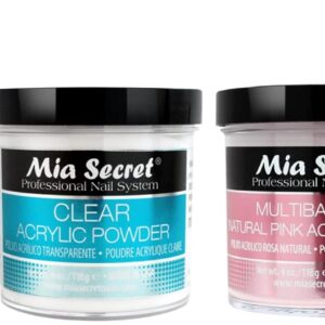 Mia Secret Liquid Monomer 8 oz + Powder 4 oz x 4 (White + Clear + Pink + Natural Pink)