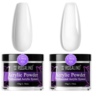 ROSALIND Acrylic Powder Set> Clear Acrylic Nail Powder 2 Colors Professional Polymer Powder Nail Set for Beginner> Opal Nail Acrylic Powder for French Nail Extension> No Nail Lamp Needed（2*50g/1.76oz)