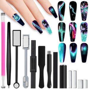 DANNEASY 13pcs Nail Magnet Tool Set>Strong Cat Eye Nail Art Magnet Stick Cat Eye Magnetic Nail Polish Nail Magnets Pen Wand Board Cat Eye Gel Nail Polish Magnet for Nails Salon