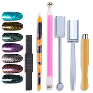 WOKOTO 6Pcs Dual-Ended Nail Magnet Pen For Gel Nail Polish 3D Cat Eye Painting Flower Nail Art Magnetic Stick Manicure DIY Tools