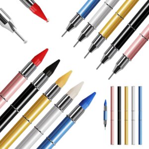 WOKOTO 5 PCS Double-Side Rhinestone Picker Tools With Caps, Wax Pencil For Rhinestones Applicator Dotting Tools Nail Art Gem Pen Rhinestone Pen Tool Wax Pen For Rhinestones Gem Picker Bedazzling Tool