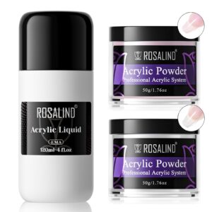 ROSALIIND Clear Pink Acrylic Powder Set>ROSALIND 2pcs * 50g/1.76oz Soft Pink Acrylic Clear Nail Powder with Acrylic Liquid Professional Crystal Polymer Nail Powder Acrylic Nail Caving> No Nail Lamp