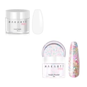 Makartt Pre Mixed Glitter Acrylic Powder Bundle with Makartt Clear Color Acrylic Powder 2oz