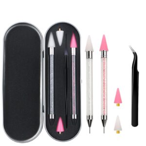 Hcirjhie Rhinestone Picker Tool 2 Acrylic Handle Rhinestones Applicator Dual-Ended DIY Nail Art Tool Nail Dotting Tool Double Head Wax Pen, Rhinestone Pickup Tools