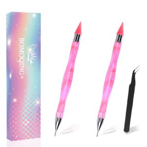 Nail Rhinestone Picker Dotting Tool, 2 Pack Dual-Ended Wax Pen Rhinestone Picker with 1Pcs Tweezer, Gem Picker Tool Nail Art Tools Set for Nail Art DIY Decoration(Pink)…