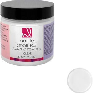 Nailite Odorless – Professional Acrylic Powder for Nail Extension System> Resistant> Long-Lasting> EMA Formula and Non-Yellowing Effect – Clear (2 Oz.)