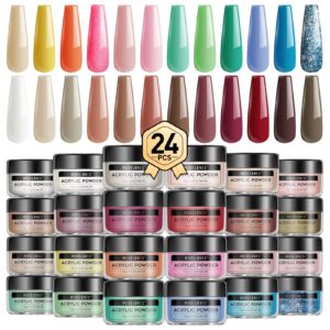 MODELONES 24 Pcs Macaron Acrylic Powder Set> 24 Colors Professional Polymer Colorful Set No Nail Lamp Needed