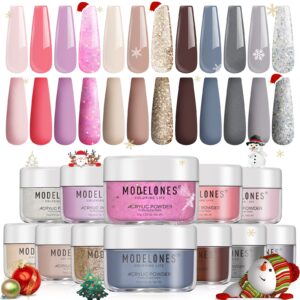 Modelones Acrylic Powder-12 Colors Nude Pink Glitter Acrylic Nail Powder Pigmented Nail Acrylic Powder Set 3D Manicure French Fall Winter Nail Art Beginner DIY Home Salon Gift for Women
