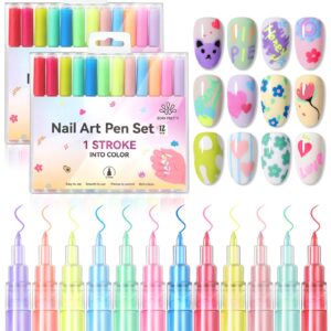 BORN PRETTY Nail Art Pens Set 12 Colors – Spring Summer Neon Colors 3D Nail Polish Acrylic Paint Pens Quick Dry Nail Markers for Nail Art Drawing Painting Dotting Liner Pen DIY Manicure Tools