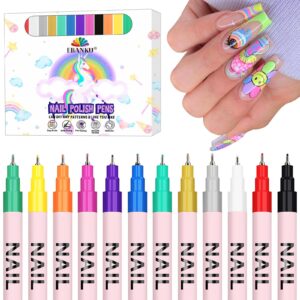 EBANKU 12 Color Nail Art Pens Set 3D 0.5MM Acrylic Paint Nail Polish Pen Quick-Drying Nail Point Dotting Liner Pen Sets for Home & Salon Nail DIY