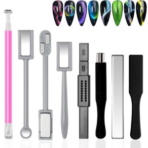 Cat Eye Magnet for Nails>8PCS Gel Polish Magnet Tools Set>Double-head Strong Suction Stick>Square Round Stick for Diverse Cat Eye Effect