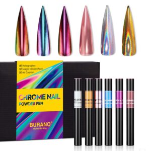 BURANO Chrome Nail Powder for Nails>Metallic Chrome Air Pen Holographic Powder Mirror Effect 6 Colors