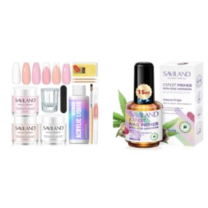 Saviland Acrylic Nail Kit French Sculpture Set with 2024 15ml Nail Primer No Lift