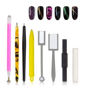 8 Pieces Nail Magnet Tool Set>Double-head Flower Design Nail Magnet Pens Magnet Stick 3D Magnetic Cat Eye Gel Polish Nail Art>for DIY 3d Magnetic>Salon>Studio or Home