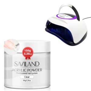Saviland Clear Acrylic Powder 5.29OZ Large Capacity Acrylic Nail Powder Polymer Beginner SAVILAND 300W U V LED Nail Lamp: Motion Sensor Nail Dryer Super Fast Curing U V Light for Gel Nails with 72