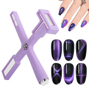 Vnjaoi Nail Magnet Set>Upgraded 5 in 1 Multi-Function Nail Magnet Pens with Silicone Protective Case>Magnetic Nail Polish Magnet Wand for Nails Cat Eye Nail Design Tools Nail Art Accessories(Purple)