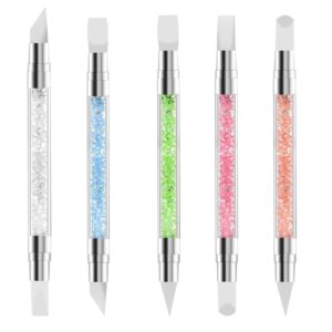 5 Pcs Nail Art Sculpture Pen Silicone Nail Tool Rubber Nail Tool Dual Tipped Nail Art Acrylic Pen Silicone Brushes for Resin Silicone Nail Art Tool for Design Nail Foil Carving Drawing Effect