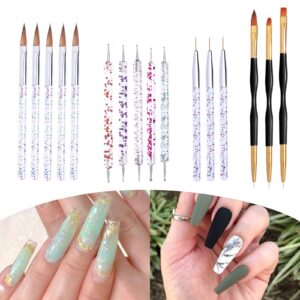 Acrylic Nail Art Brushes Set with 8 Pcs Nail Painting Brush Kit 5 Pcs Dotting Pen 3 Pcs Double-Ended Nail Art Design Tools