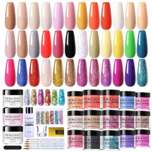 Bundle – NICOLE DIARY Acrylic Powder Kit – Acrylic Nail Powder Starter Set for Nail Extension> Nail Carving> Nail Salon & DIY Manicure> Include Liquid Monomer> Nail Forms> Brushes> Glitter> Mini File
