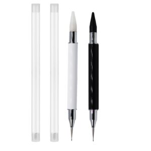 Fundiyoug 2 Pieces Nail Rhinestone Picker Dotting Pen, Diamond Painting Dotting Pen Dual-ended Rhinestone Gems Crystals Studs Picker Wax Pencil Pen Manicure Nail Art DIY Decoration Tool
