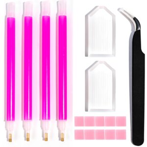 Rhinestone Picker Tool – 4 Pcs Dual-head Ultra-lightweight Pens with 10 Clay Putty, 2 White Trays, and Black Curved Tweezers for Nail Art Gems, Stones, and Crystals