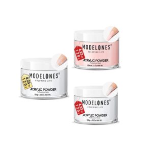 Modelones 4.23oz Clear and White and Nude Bare Nail Acrylic Powder Professional Nail Art Powder for Nail Extension French Nails