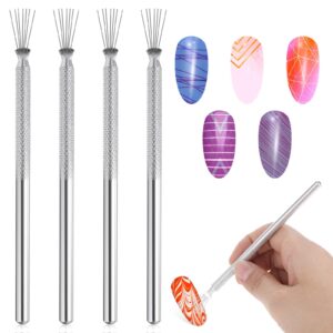 Stripe Lines Nail Art Pens 4PCS 7-pin Nail Liner Nail Art Tools Dotting Stainless Steel Handle Bendable Pins Ultra-thin Line Nail Brush Spider Gel Manicure Painting Tool Wire Drawing Pen