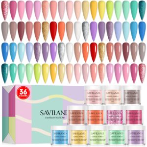 Saviland Nail Acrylic Powder Set: 36 Colors Acrilicos De Uñas Polvo Nails Glitter Nail Powder Acrylic Liquid or Monomer Professional Polymer for Nail Extension Pink Acrylic Nail KitStarter Nail Salon