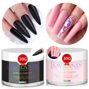 Saviland Acrylic Powder Set – 30g Pink Acrylic Powder & Black Acrylic Powder for Nails Extension & 3D Nail Carving