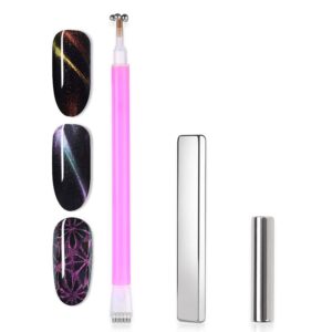 SILPECWEE 3Pcs Cat Eye Magnet for Nails – Dual-Ended 3D Magnetic Stick Polish Pens – Design Tools for Gel Polish Art Accessories