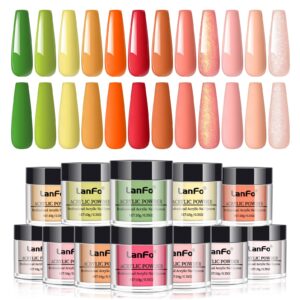 LanFo 12 Colors Acrylic Nail Powder Set for Spring Summer Green Pink Orange Glitter Acrylic Powder Set for Nail Extension Nail Carving No Nail Lamp Needed