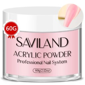 Saviland Acrylic Powder Pink 60g Acrylic Nail Powder Professional Nail Extension Strengthen Nail 3D Patterns Carving for Beginners with Everything Acrylic Nail Art Home DIY Beauty Girls Christmas Gift