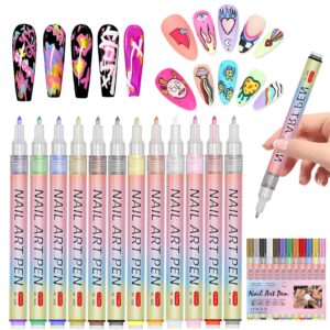 Gorvalin 3D Nail Art Pens for Nail Art>12 Colors Quick Dry Nail Marker Pens Nail Point Dotting Pen Drawing Painting Liner Brush for Home Salon Nail Art